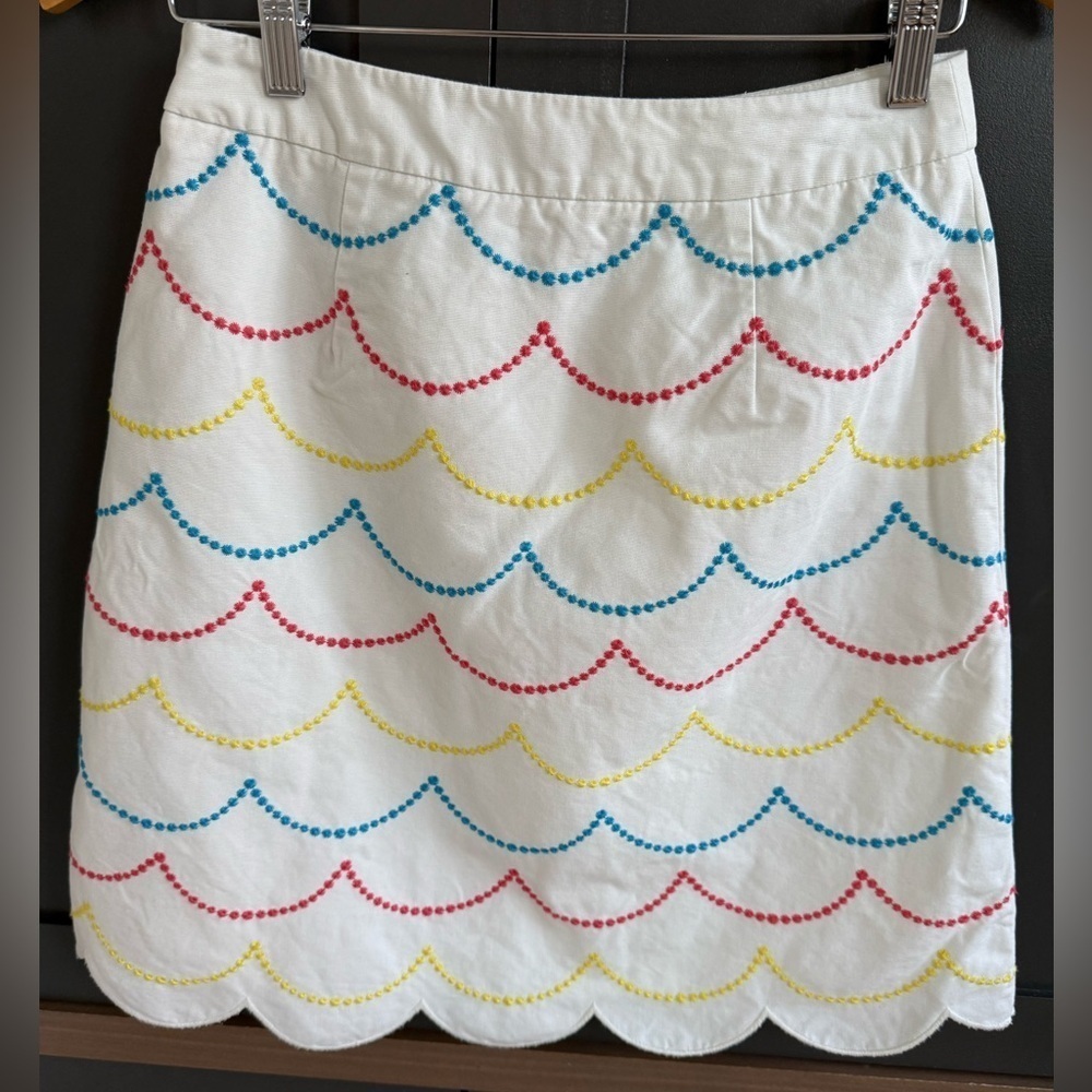BODEN Imogen Embroidered Scalloped Hem Cotton Skirt •US 4